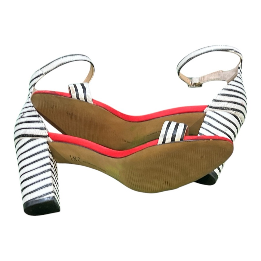 INC International Concept Striped Black/Red/White Heeled Sandals - Picture 3 of 7